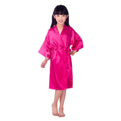 Girls Silky Satin Robes - Children's Pure Kimono Dressing Gown for Wedding, Spa, Birthday Party - Bridal Lingerie Sleepwear