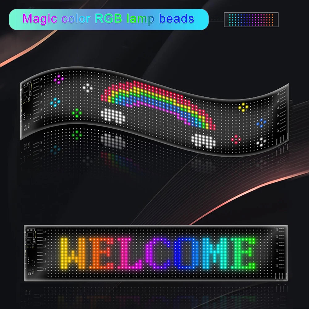 Car LED Sign with Bluetooth APP – Programmable Pixel Matrix Panel Night Light – Flexible LED Display for Car, Store, Hotel, Bar