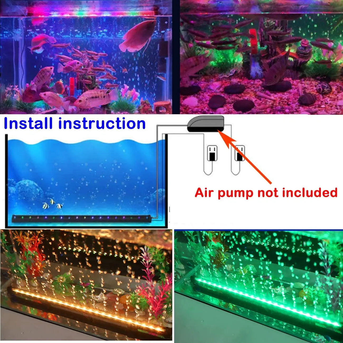 LED Air Bubble Aquarium Lamp: Underwater Submersible Fish Tank Light - Color Changing Oxygen Generator for Fish Tanks