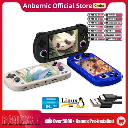 ANBERNIC RG40XX H Handheld Game Console - 4.0" 640x480 IPS Screen, 3200mAh, 64-Bit System with RGB Light, Preloaded with 5000+ Games