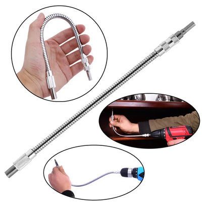 Silver Hexagonal Handle 300mm Universal Flexible Shaft Directional Screwdriver Extension Rod - Metal Tool Accessory