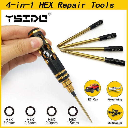 Hex Screwdriver Set for RC Hobbies - 1.5mm, 2.0mm, 2.5mm, 3.0mm Hexagon Tools for FPV Racing Drones, Helicopters, Cars, and Boats