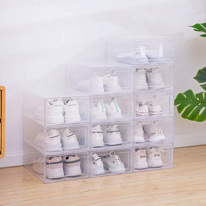 6pcs Set Transparent Plastic Shoe Cases - Thickened Stackable Drawer Boxes for Shoe Organization