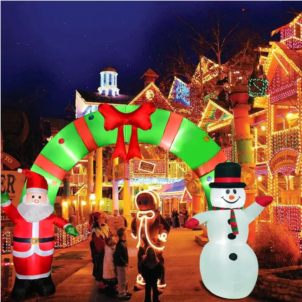 3.1M Inflatable Christmas Arch with Santa Claus and Snowman - Outdoor Decoration with Built-in LED Lights for Home and Garden