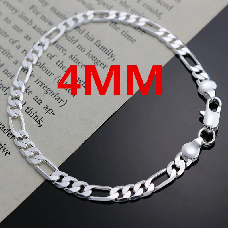 Noble 925 Sterling Silver 4MM Chain Bracelet & Necklace Set - Unisex Jewelry for Christmas Gifts, Charms, and Weddings