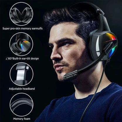 RGB Gaming Headset with Noise-Canceling Microphone, Surround Sound & LED Lights for PS5, PS4, Xbox One, PC, Laptop, Mac