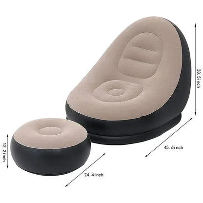 Inflatable Bean Bag Sofa – Foldable Leisure Recliner Bed for Outdoor, Tatami & Bedroom Use, Fluffy Seat & Footstool