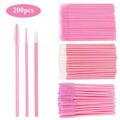 200pcs Disposable Makeup Brushes Set: Mascara Wands, Lip Brushes, Microbrush Applicators - Essential Tools for Eyelash Extension and Eyebrow Makeup