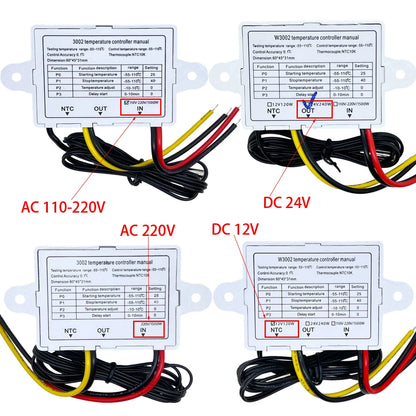 W3002 Digital LED Temperature Controller - 12V/24V/110V/220V, 10A Thermostat Regulator XH-3002