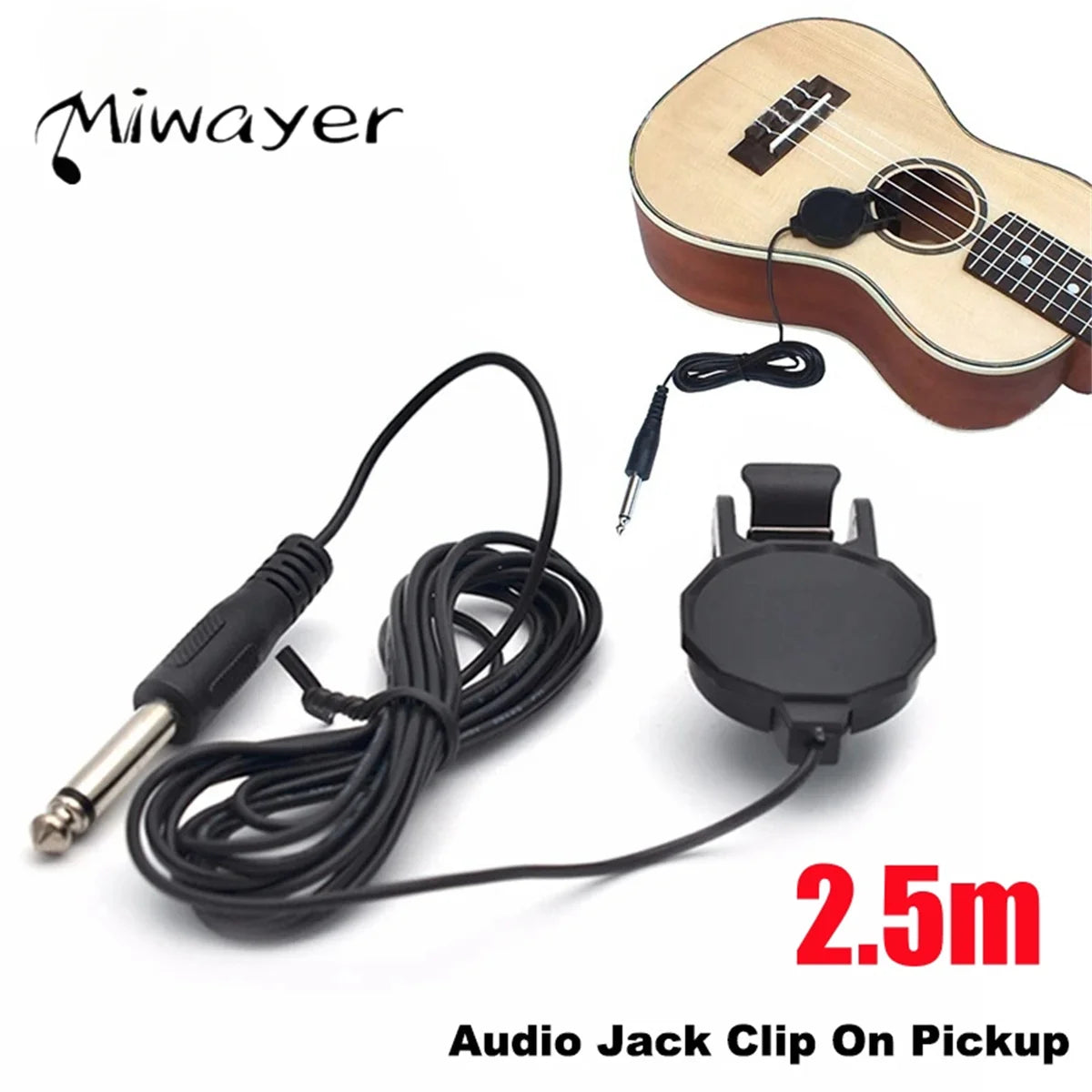 Audio Jack Clip-On Pickup - 2.5M Length for Acoustic Guitar, Mandolin, Bouzouki, Violin, Banjo, Ukulele, Sound Pickup Transducer