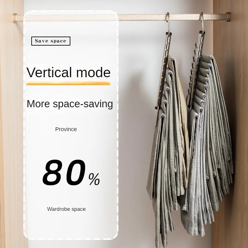 Folding Magic Pants Hangers - 5/9 Layers Stainless Steel Space-Saving Clothes Rack Organizer for Wardrobe, Jeans, Trousers, Scarves