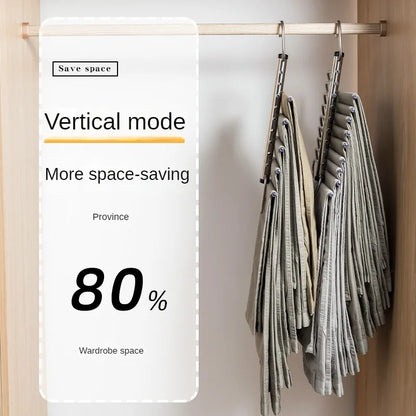 Folding Magic Pants Hangers - 5/9 Layers Stainless Steel Space-Saving Clothes Rack Organizer for Wardrobe, Jeans, Trousers, Scarves