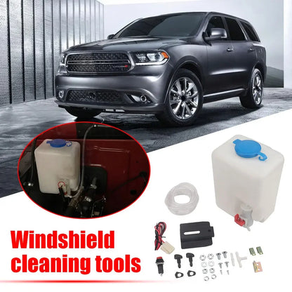 Universal 12V Car Windshield Washer Bottle: Windscreen Washer Pump Fluid Tank with 1.5L Reservoir - Nozzle Sprayer Kit & Car Accessories