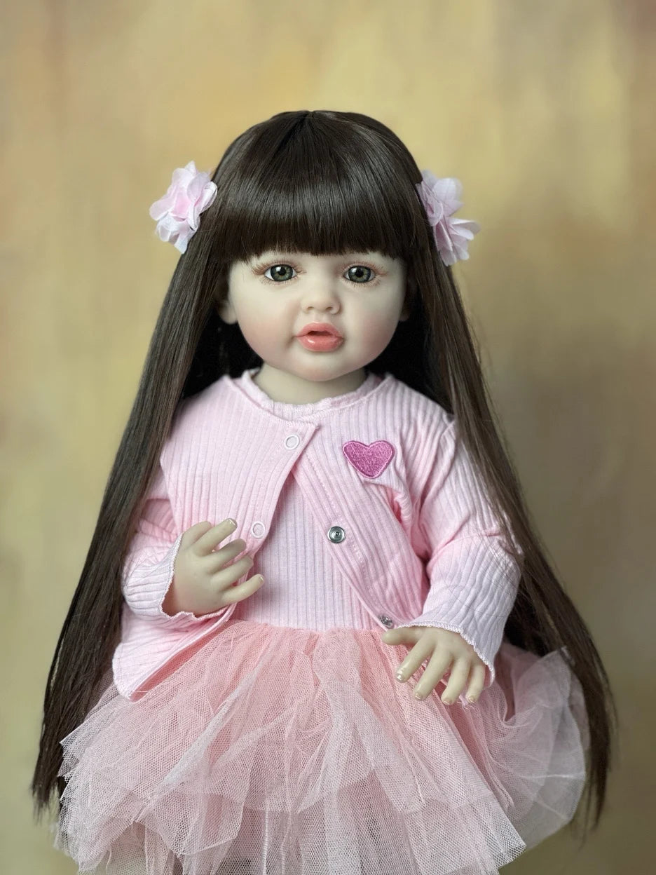 55CM Lifelike Reborn Baby Girl Doll: Full Soft Silicone Body, Can Stand | Perfect Princess Toddler Birthday Gift.  22Inch