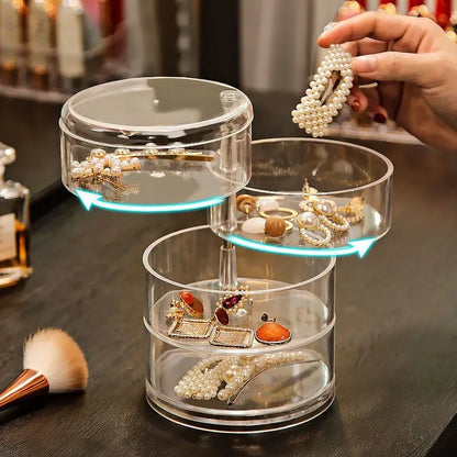 Transparent Jewelry Storage Box: 360° Rotating Organizer for Ear Studs, Necklaces, Bracelets, and Headbands - Keep Your Accessories Tidy