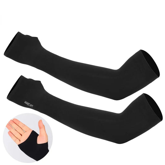 Stay Cool on Outdoor Adventures: 1 Pair Summer Finger Sleeves - High Elasticity, Fingerless Design for Outdoor Riding and Fishing, Custom Ice Silk Material