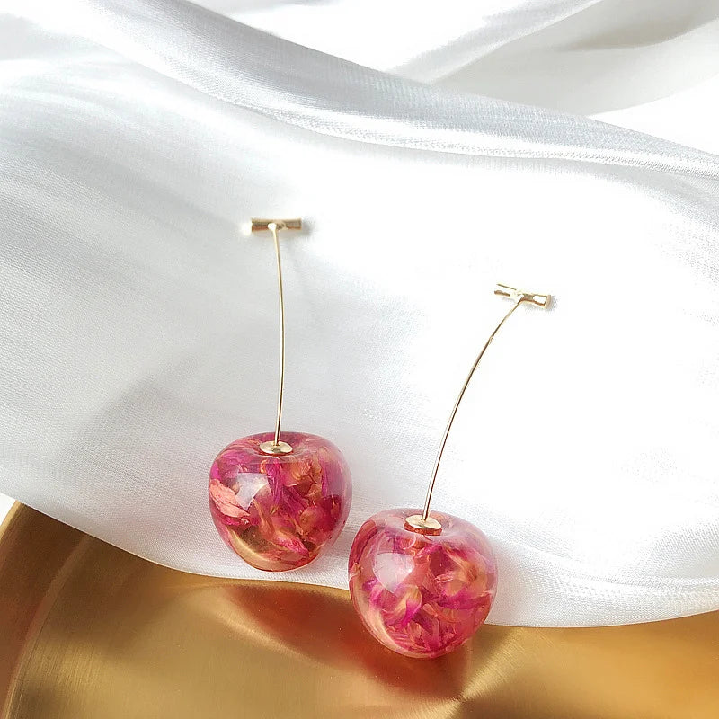 2024 New Arrival Acrylic Geometric Drop Earrings – Fashionable Long Cherry Model for Women | Sweet Fine Jewelry