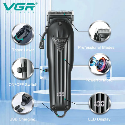 VGR Hair Clipper - Professional Cordless Rechargeable Hair Cutting Machine Trimmer with Adjustable Blades, Model V282