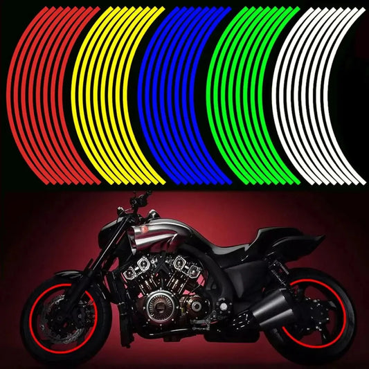 1 Set 7 Colors Reflective Car Styling Strips: Motocross Motorcycle Wheel Stickers and Decals - 17/18 Inch Reflective Rim Tape