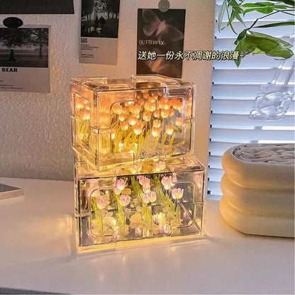 2024 DIY Tulip Flower Sea Cube Night Lamp Kit – Creative 3D Material Package, Perfect Gift for Girlfriend or Couple