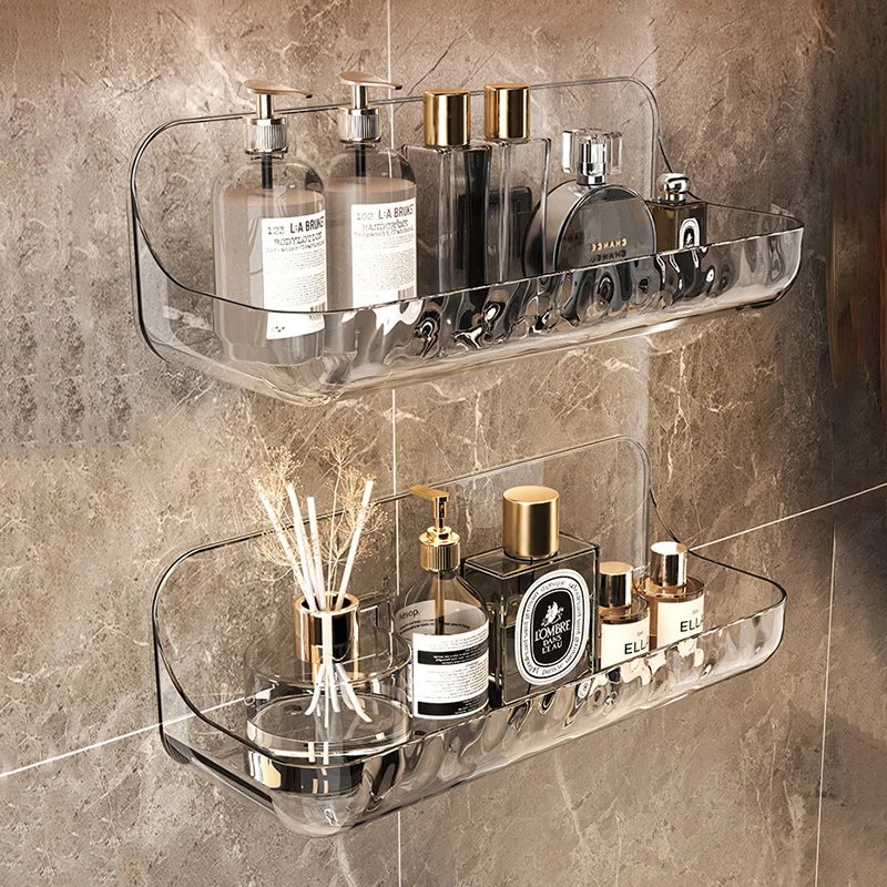 Acrylic Transparent Storage Rack - Punch-Free Wall Mounted Cosmetic Tray, Makeup Organizer for Bathroom and Kitchen Shelf