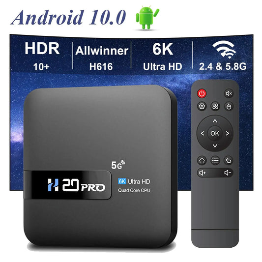 HONGTOP H20PRO Smart TV Box – WiFi6, Android 10, 6K/4K/3D Media Player, 2.4G and 5G WiFi, Fast 1080P Set-Top Box