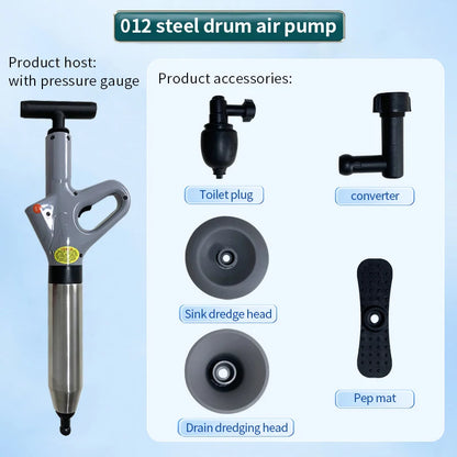 Stainless Steel Toilet Pipe Dredger - Pneumatic Household High-pressure Dredging Tool Set with Thickened Wall Cylinder - Sturdy and Safe