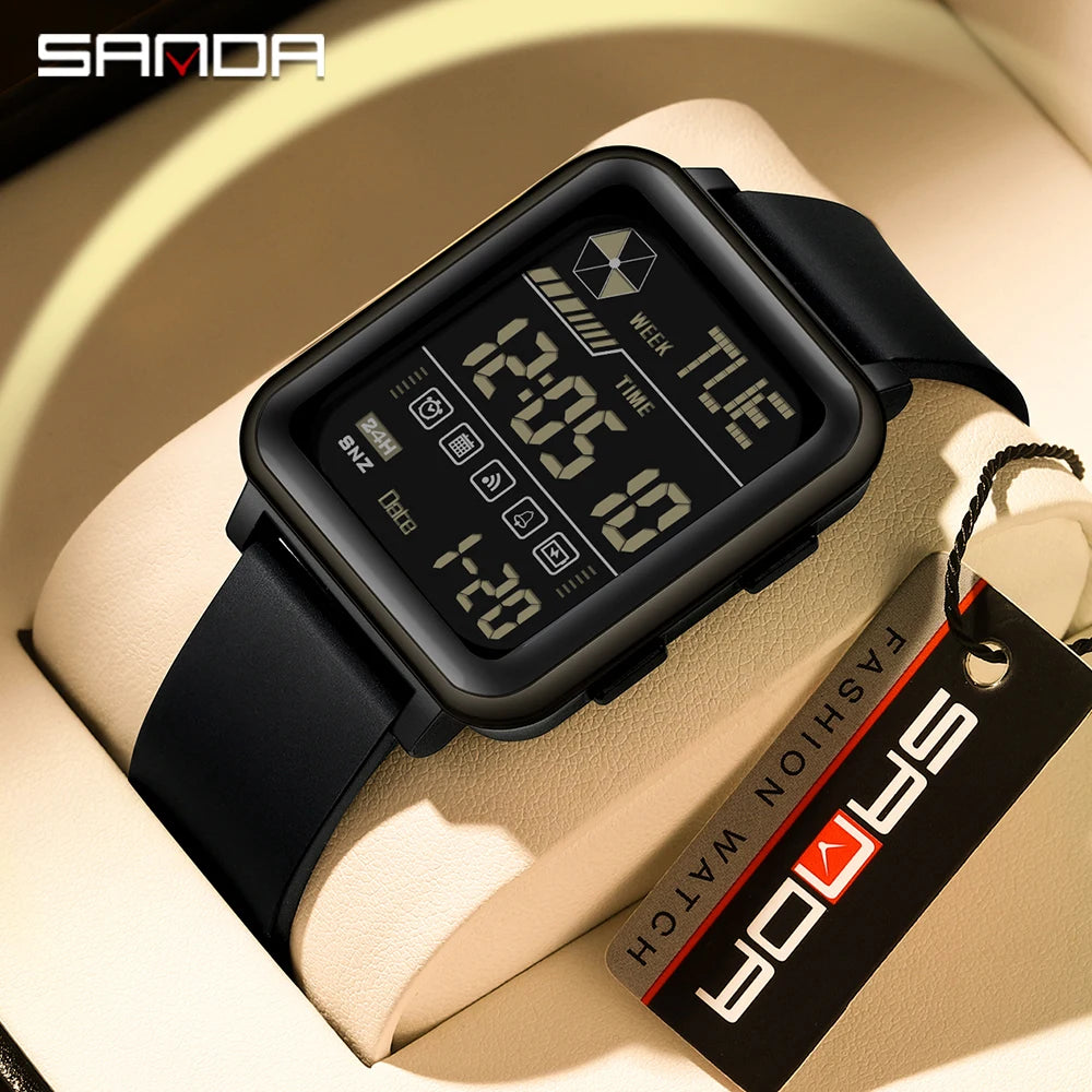 SANDA Military Digital Watch for Men - Waterproof LED Sport Wristwatch with Stopwatch, Model 6159