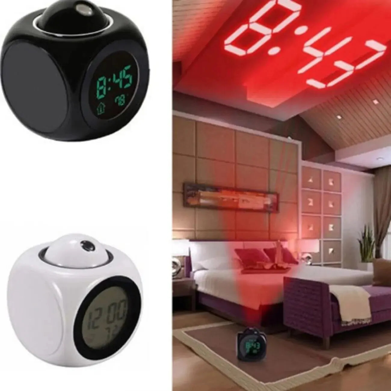 Projection Alarm Clock - Multifunction Digital Desk Clock with Ceiling Display, Snooze, Voice Control & Temperature