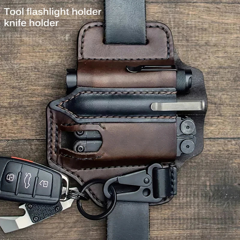 Tactical Multi-Tool Belt Leather Bag: Portable Storage Holster for Outdoor Camping and Hunting - PU Leather Pocket