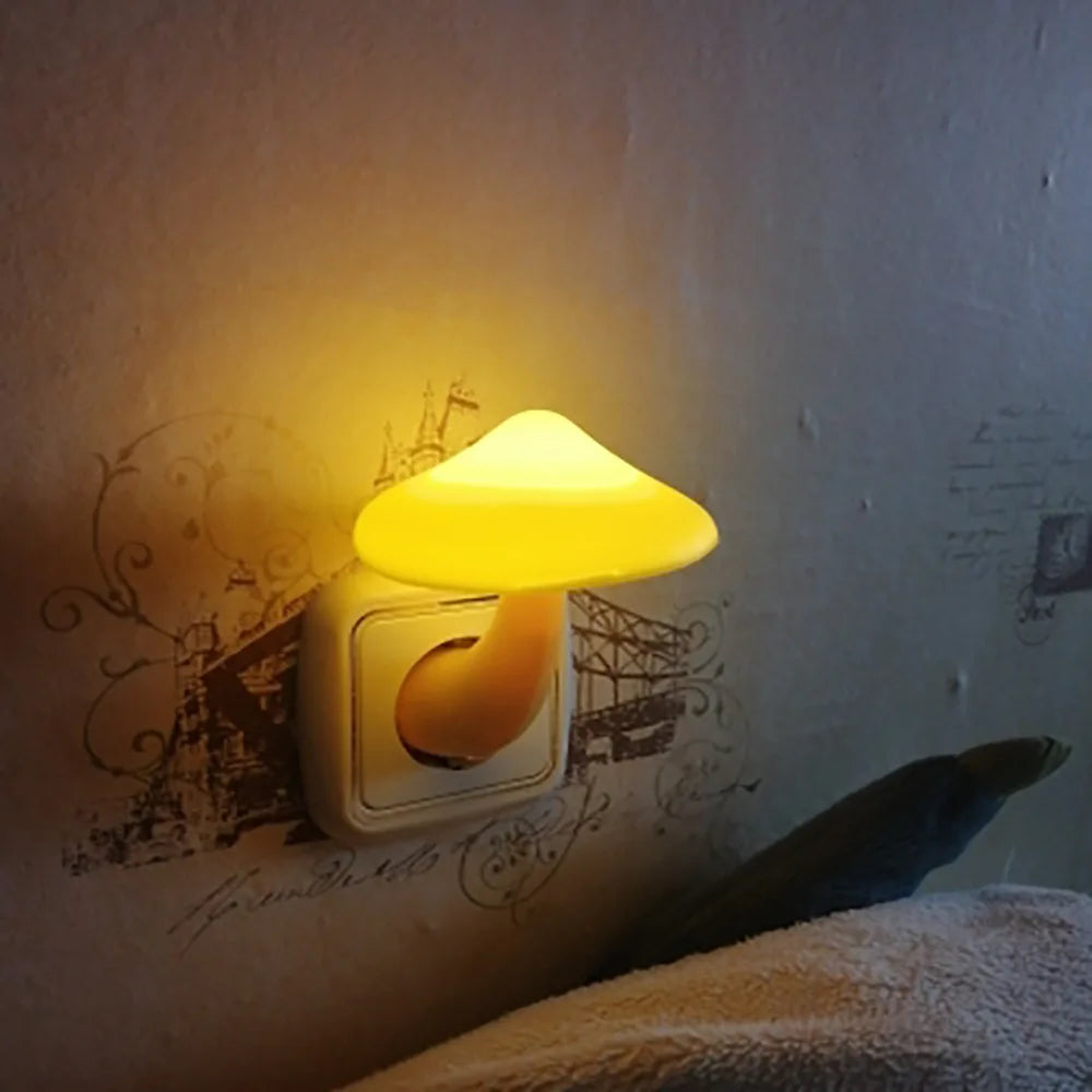 LED Mushroom Night Light - Wall Socket Lamp with Light-Control Sensor, Warm White Light, EU/US Plug for Bedroom Home Decoration