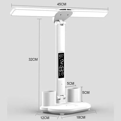 LED Clock Table Lamp: USB Rechargeable Dimmable Desk Lamps - Foldable, 180° Rotate, Eye Protection Night Lights