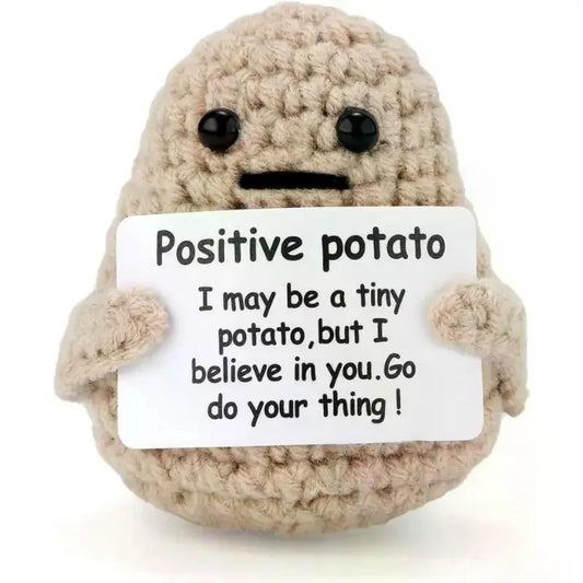 Positive Energy Potato Hug Pocket Mini Plush Doll - Handmade Wool Knitting with Card, Funny Christmas Gift and Room Decoration