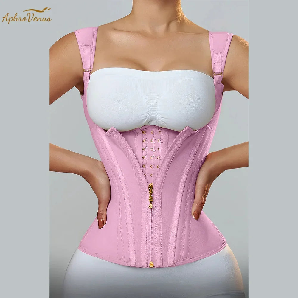 Colombian Double Compression Waist Trainer: Adjustable Zipper Corset with Bone - Flat Belly Body Shaper