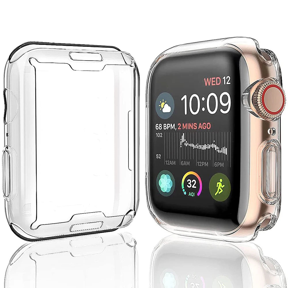 Clear Case & Screen Protector for Apple Watch: Full Cover TPU Bumper - Compatible with Series 8 to 4