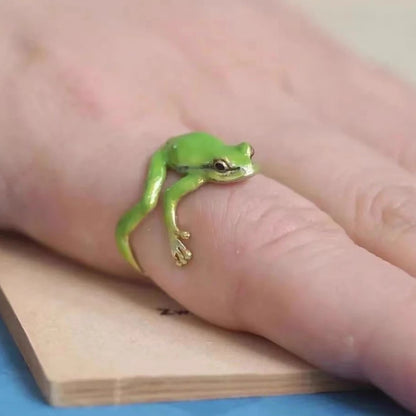 Mini Green Tree Frog Ring - Cute Adjustable Animal Metal Finger Ring for Women and Men - Birthday Party Jewelry Gift