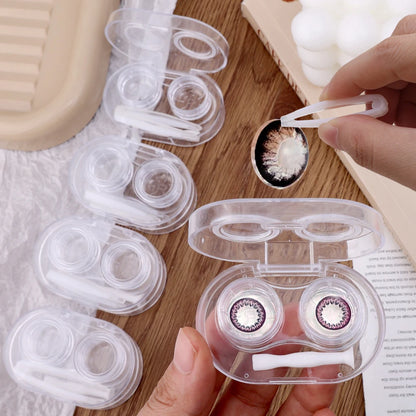 Small Plastic Contact Lens Cases - Portable Oval Transparent Eye Contacts Lenses Holder Box with Tweezers Remover Tools