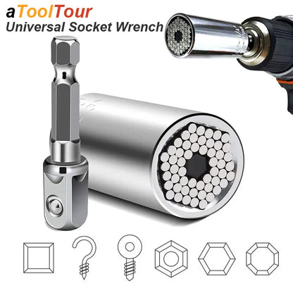 Universal Socket Wrench Head Set Sleeve Gadget | 7-19mm Power Drill Adapter Spanner Key Nut Magic Grip | Multi Hand Tools multitool