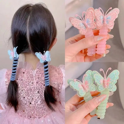 1PC Lovely Embroidered Butterfly Elastic Spiral Hair Rope – Ponytail Hair Ring Rubber Band Headdress for Kids