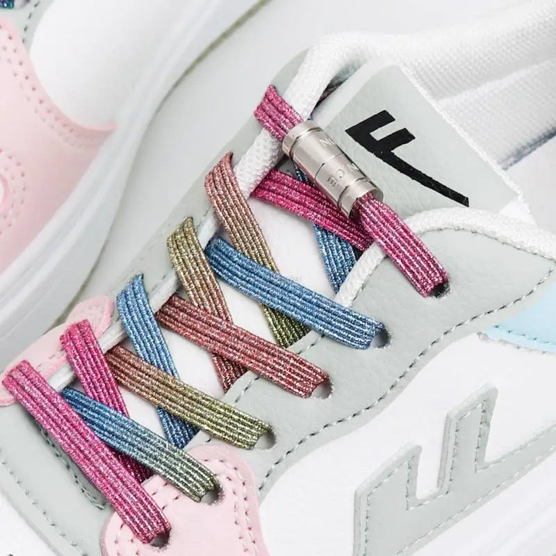 New Capsule Lock Shoelaces - Rainbow Elastic No Tie Laces - Quick Flat Sneaker Shoelace for Kids and Adults