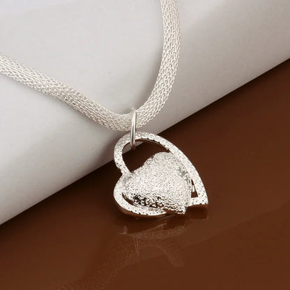 925 Sterling Silver Necklace: Gorgeous Heart Charm Fashion Jewelry for Women - Noble Luxury Wedding Accessory, 18 Inches (45cm)