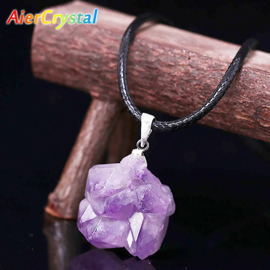 Uruguay Amethyst Rough Stone Pendant - Chakra Halo Amethyst Gemstone Necklace for Energy Healing and Birthstone Jewelry