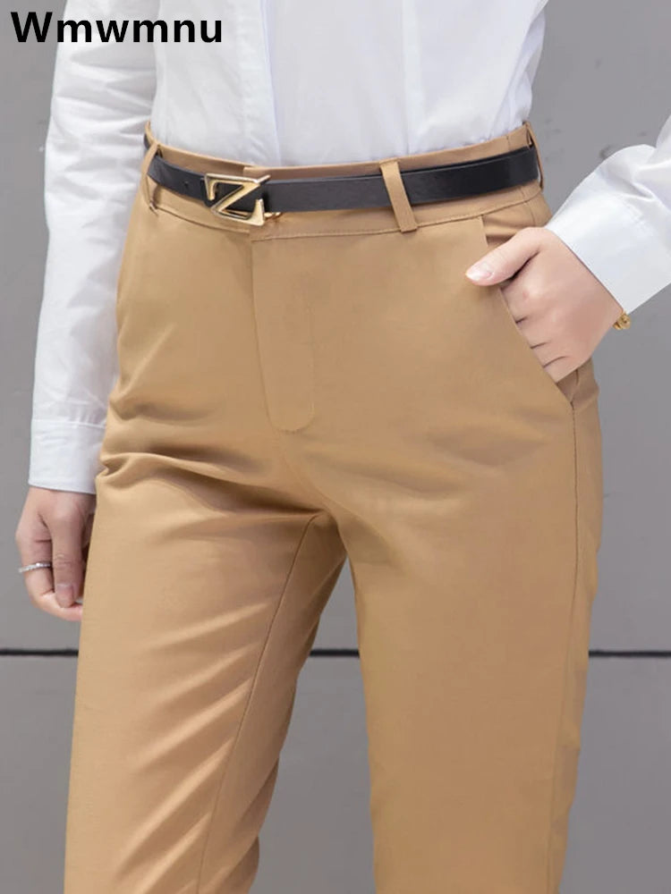 Slim High Waist Elastic Pencil Pants - Skinny Ankle-Length Trousers for Women up to 75kg, Casual Spring 2024 Office Wear