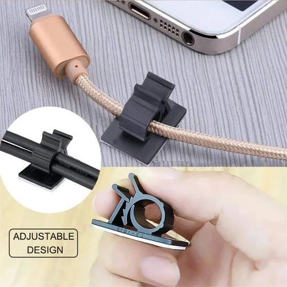 Self-Adhesive Cable Organizer Clips | Adjustable Cord Holder for Table, Car, PC, TV | Wire Management Clamp for Charging - Easy Cable Winder