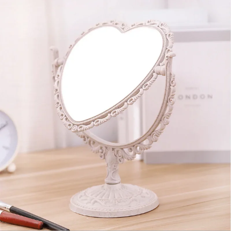 Heart Shape Desktop Makeup Mirror – Portable Double-Sided Handheld Cosmetic Compact for Women