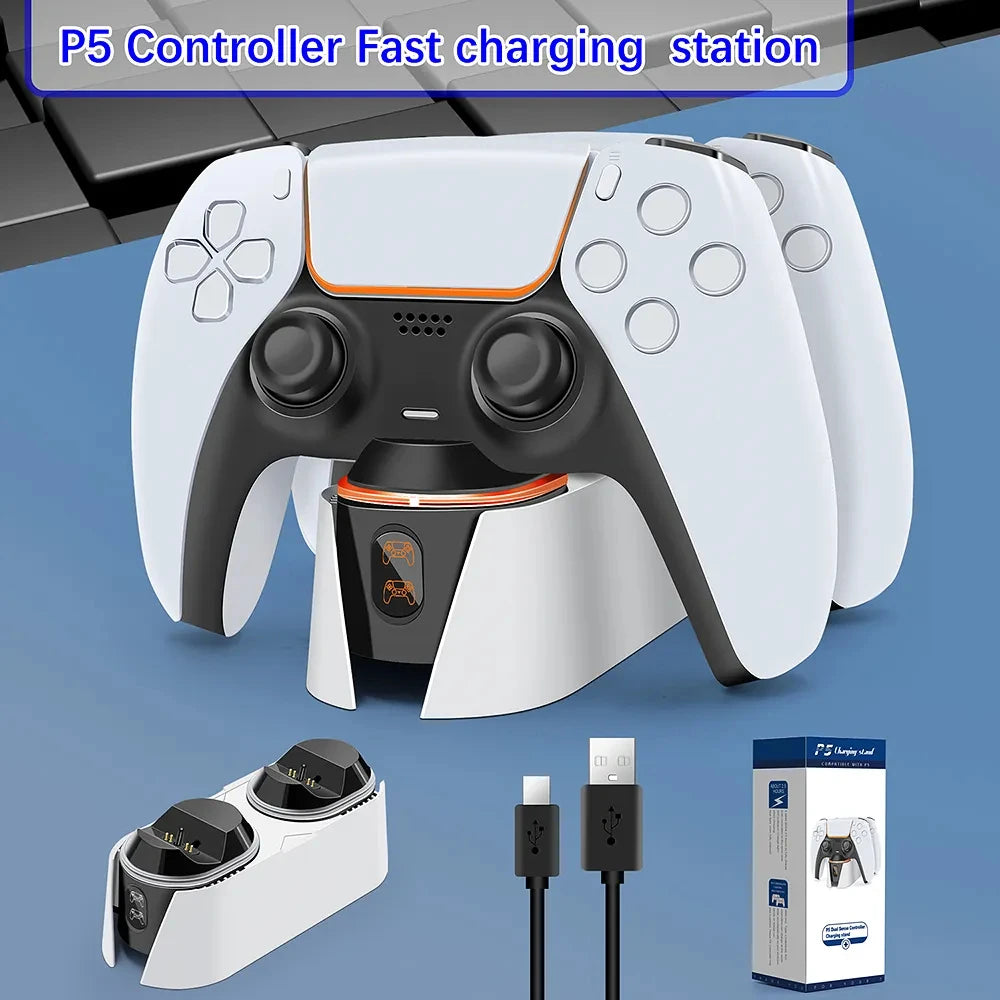 Dual Fast Charger for PS5 Wireless Controllers - USB Charging Dock with LED Stand for PlayStation 5 Gamepads