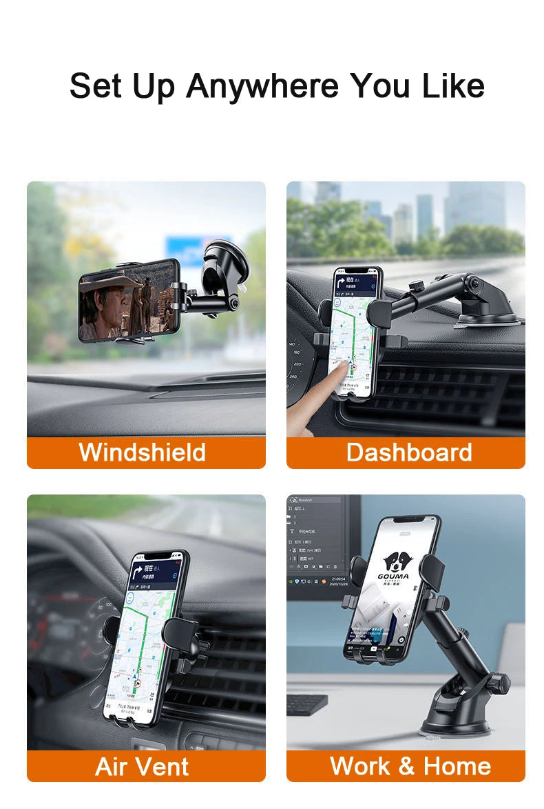 Universal 360° Car Phone Holder: Suction Cup Mount for 4.0-7 Inch Smartphones