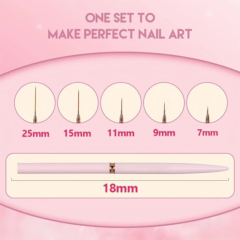 Professional Manicure Tool: 5-Piece Nail Art Liner Brushes Set for Drawing Elongated Lines, UV Gel Painting, and Nail Design