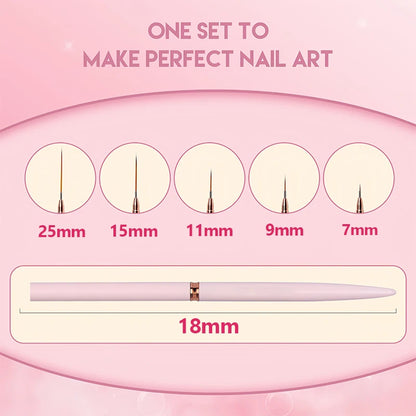 Professional Manicure Tool: 5-Piece Nail Art Liner Brushes Set for Drawing Elongated Lines, UV Gel Painting, and Nail Design