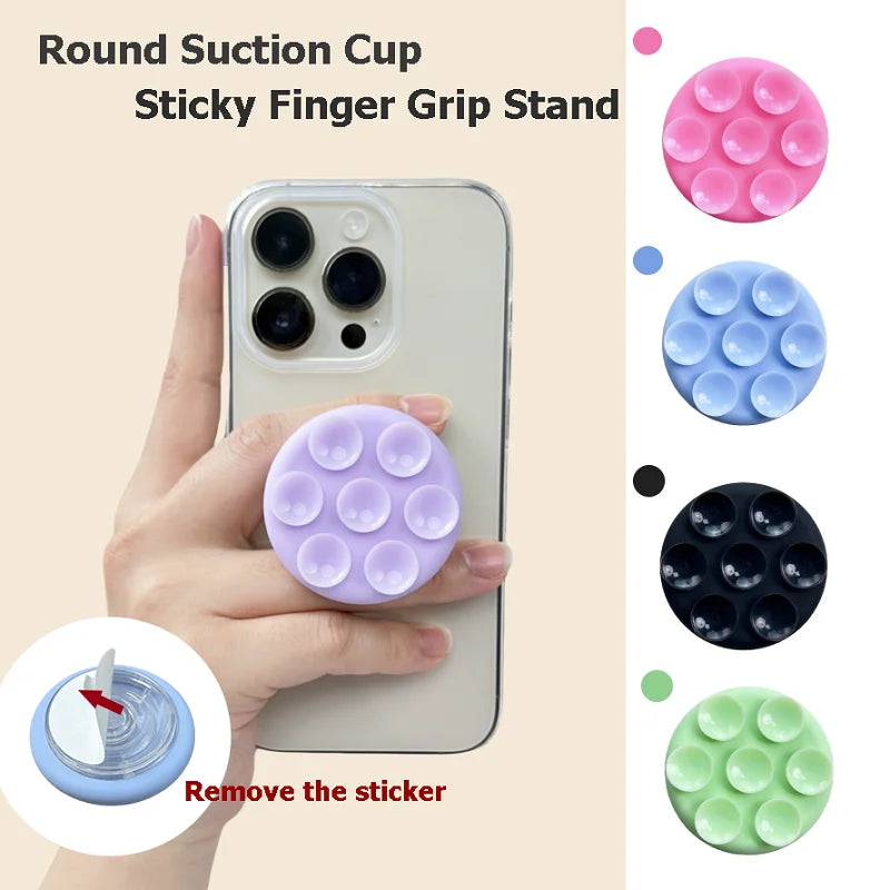 Round Silicone Suction Pad for Mobile Phones - Sticky Finger Grip Stand for Samsung and iPhone, Suction Cup Phone Holder